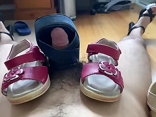 Playing with a bunch of sandals